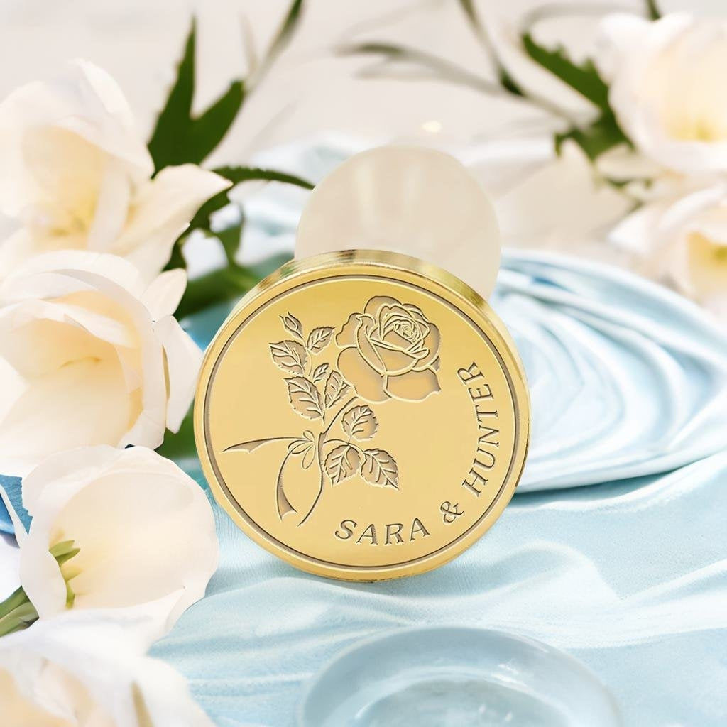 Rose Wedding Custom Wax Seal Stamp with Couple's Names