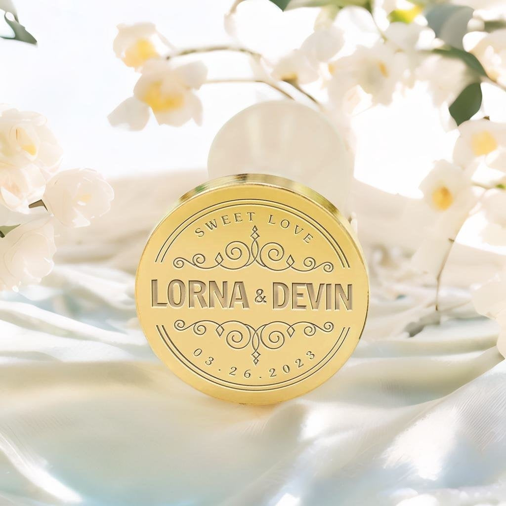 Sweet Love Wedding Custom Wax Seal Stamp with Couple's Names