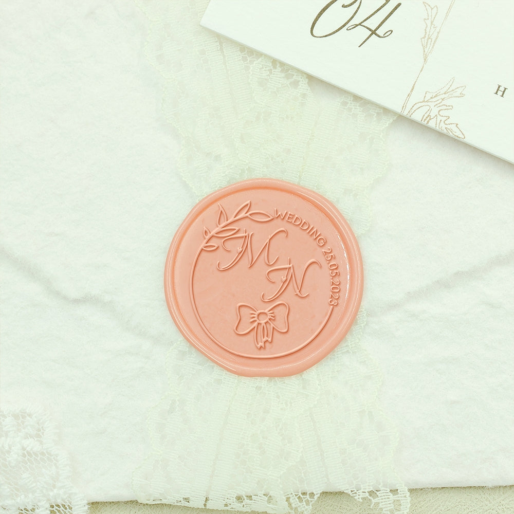 Bowknot Wedding Custom Wax Seal Stamp with Double Initials-2