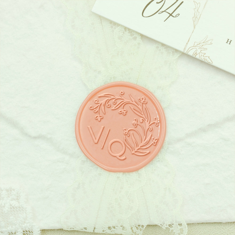 Borderless Botanical Wedding Custom Wax Seal Stamp with Double Initials - Style 12 12-2