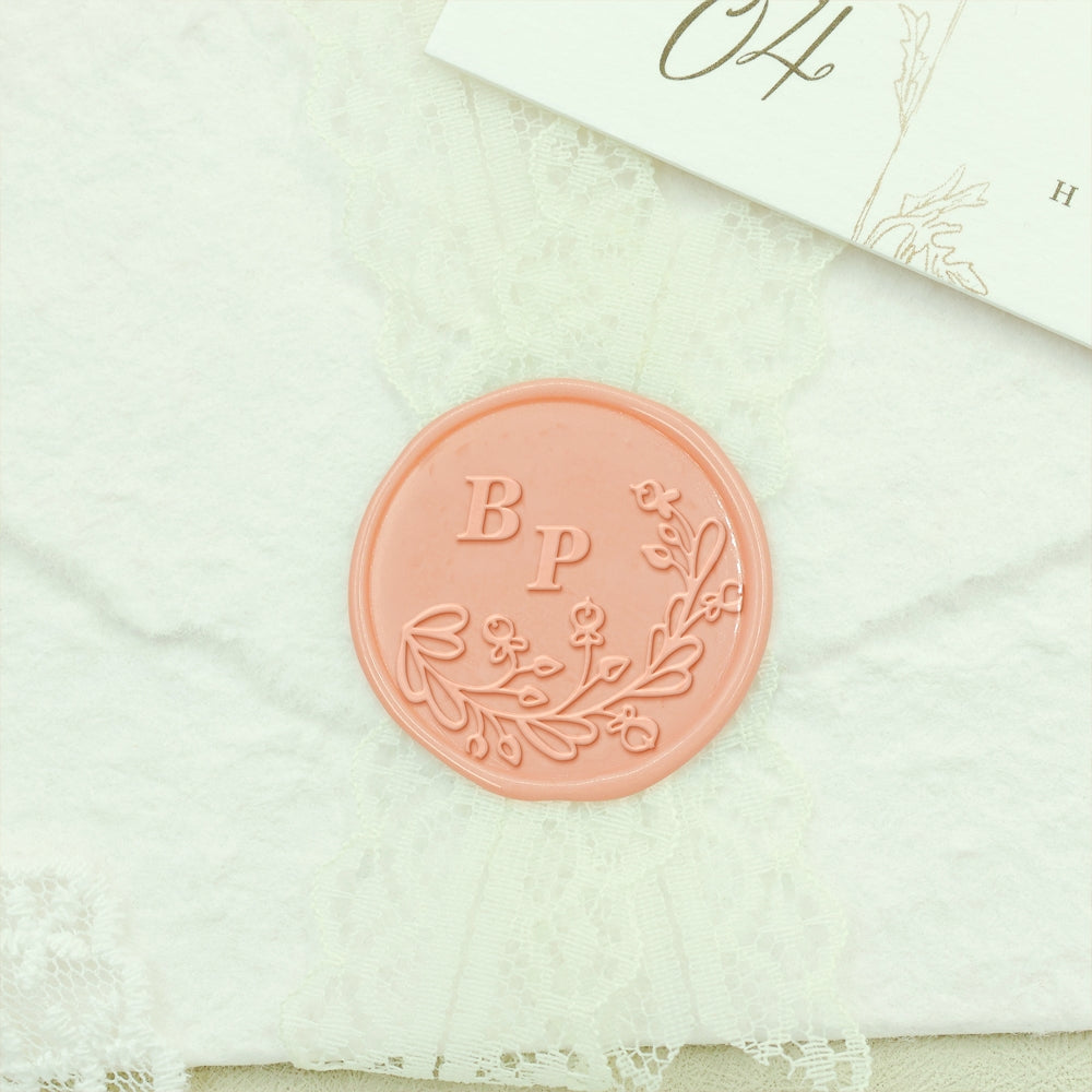 Borderless Botanical Wedding Custom Wax Seal Stamp with Double Initials - Style 14 14-2