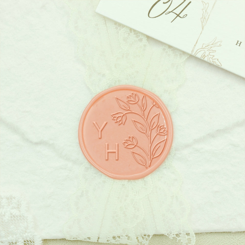 Borderless Botanical Wedding Custom Wax Seal Stamp with Double Initials - Style 16 16-2