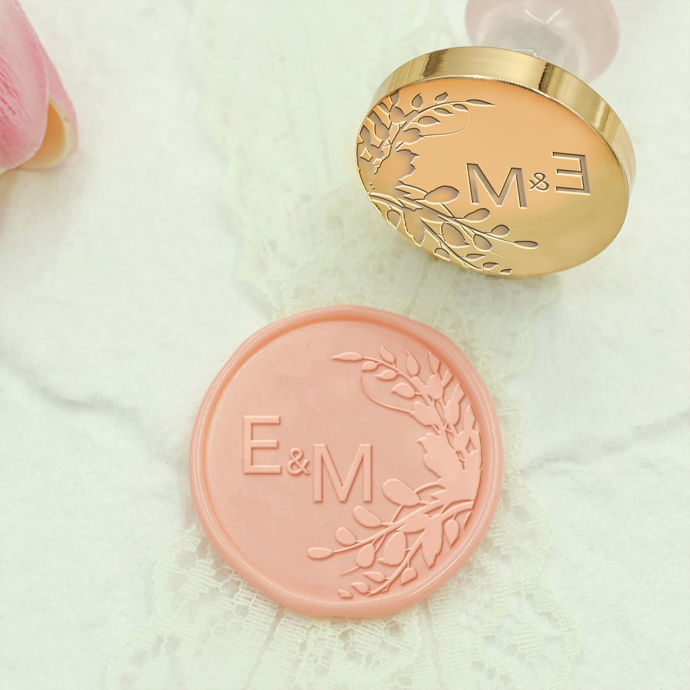 Borderless Botanical Wedding Custom Wax Seal Stamp with Double Initials - Style 17 17