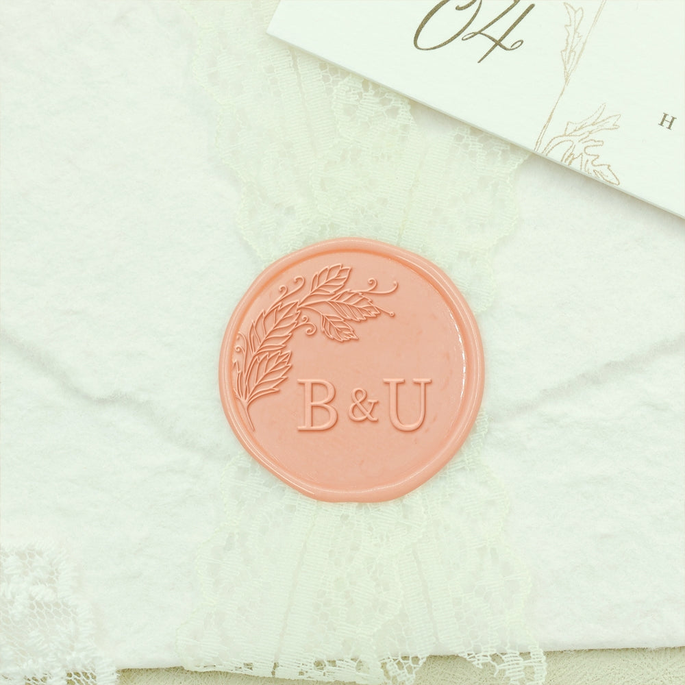 Borderless Botanical Wedding Custom Wax Seal Stamp with Double Initials - Style 19 19-2