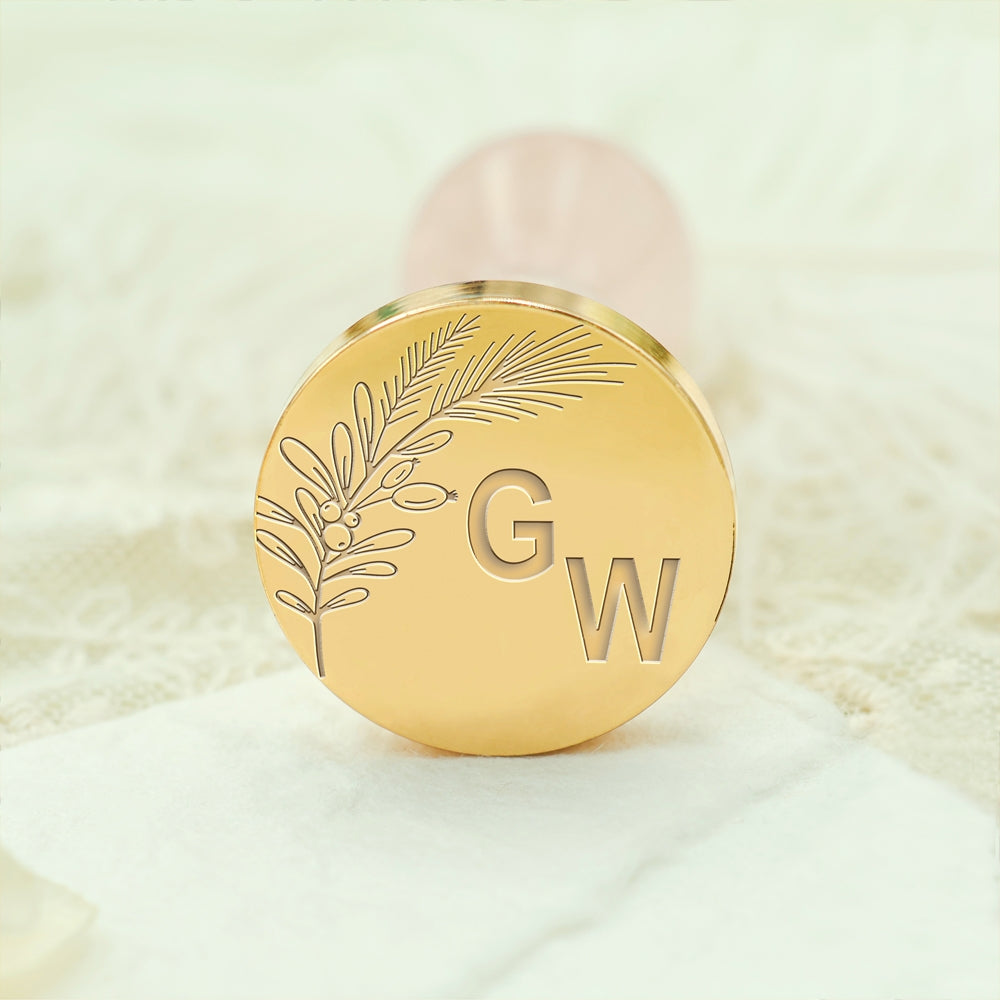 Borderless Botanical Wedding Custom Wax Seal Stamp with Double Initials - Style 20 20-3