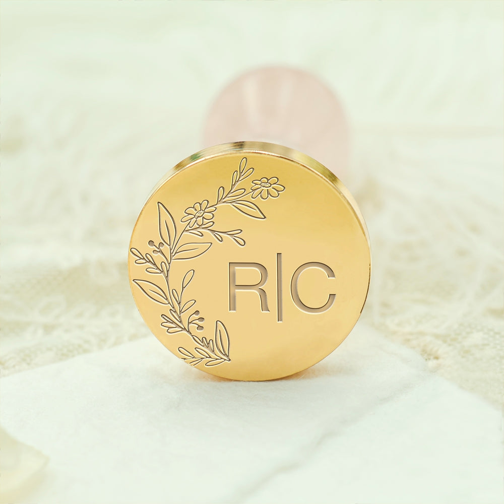Borderless Botanical Wedding Custom Wax Seal Stamp with Double Initials - Style 22 22-3