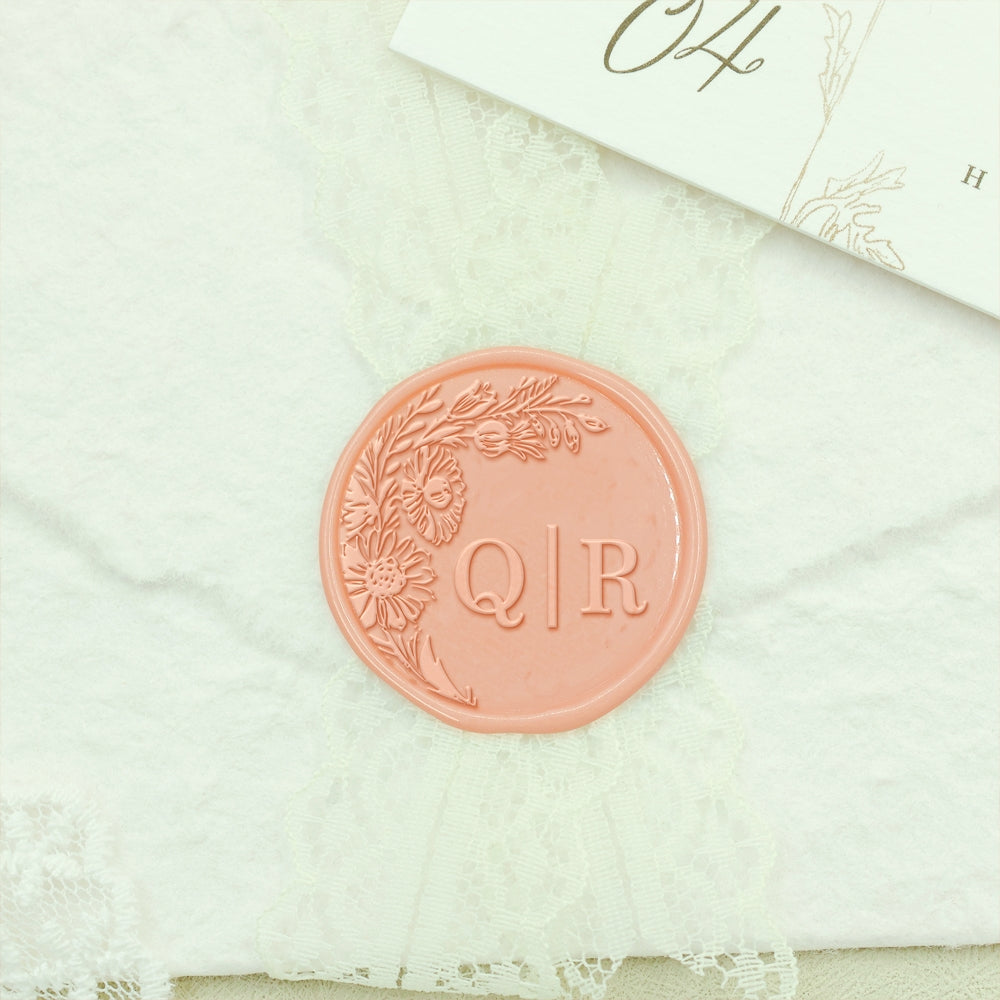 Borderless Botanical Wedding Custom Wax Seal Stamp with Double Initials - Style 27 27-2
