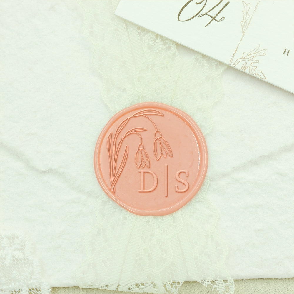 Borderless Botanical Wedding Custom Wax Seal Stamp with Double Initials - Style 3 3-2
