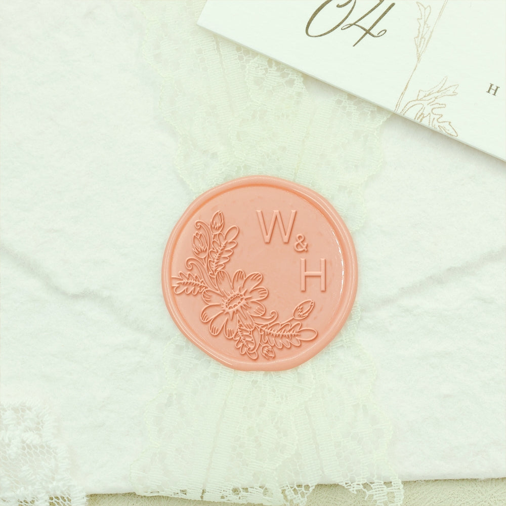 Borderless Botanical Wedding Custom Wax Seal Stamp with Double Initials - Style 4 4-2