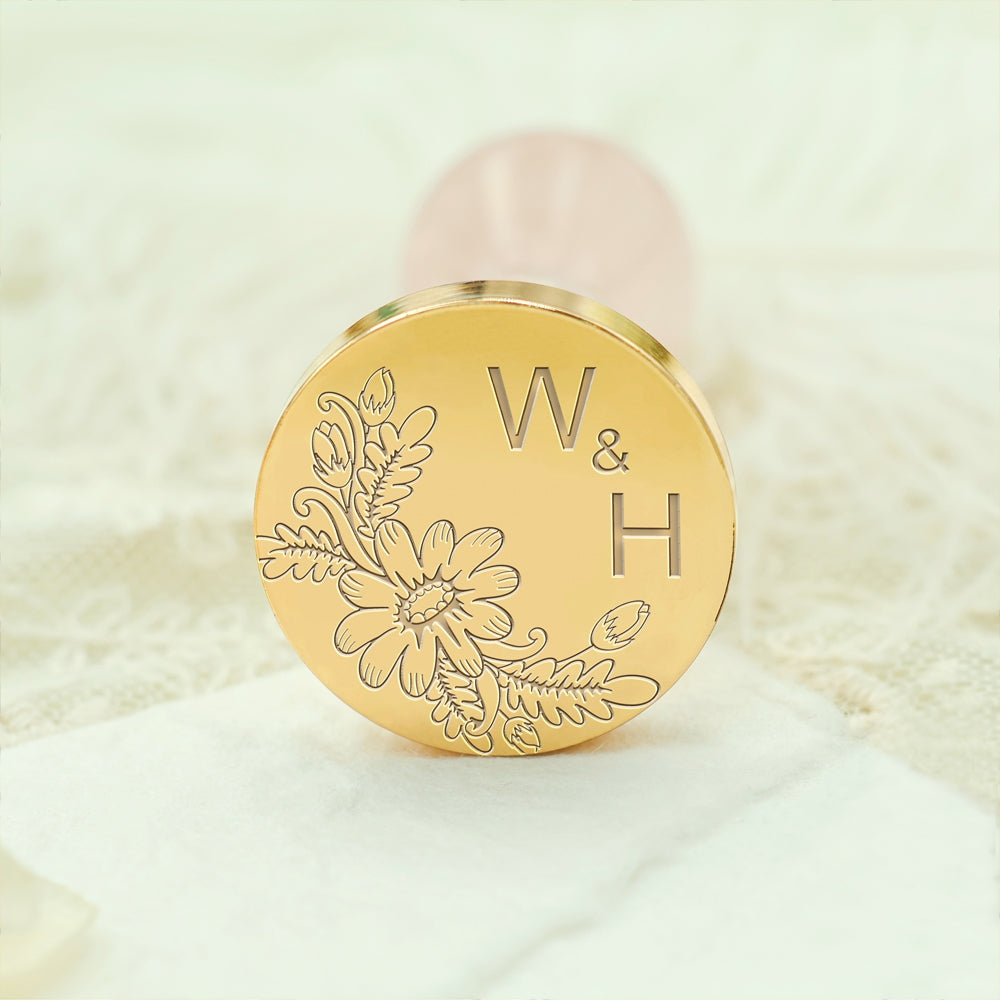 Borderless Botanical Wedding Custom Wax Seal Stamp with Double Initials - Style 4 4-3