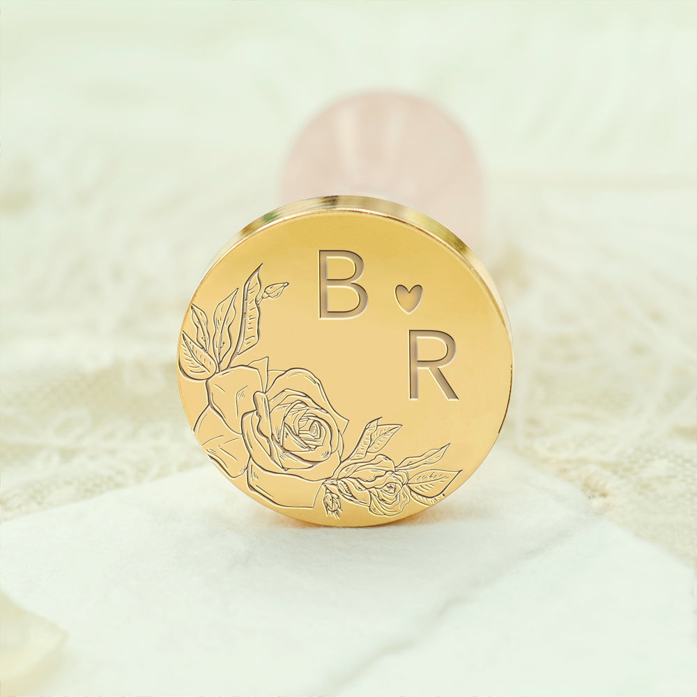 Borderless Botanical Wedding Custom Wax Seal Stamp with Double Initials - Style 5 5-3