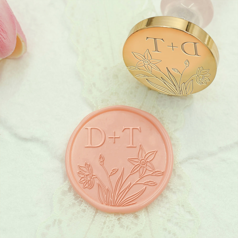 Borderless Botanical Wedding Custom Wax Seal Stamp with Double Initials - Style 9 9