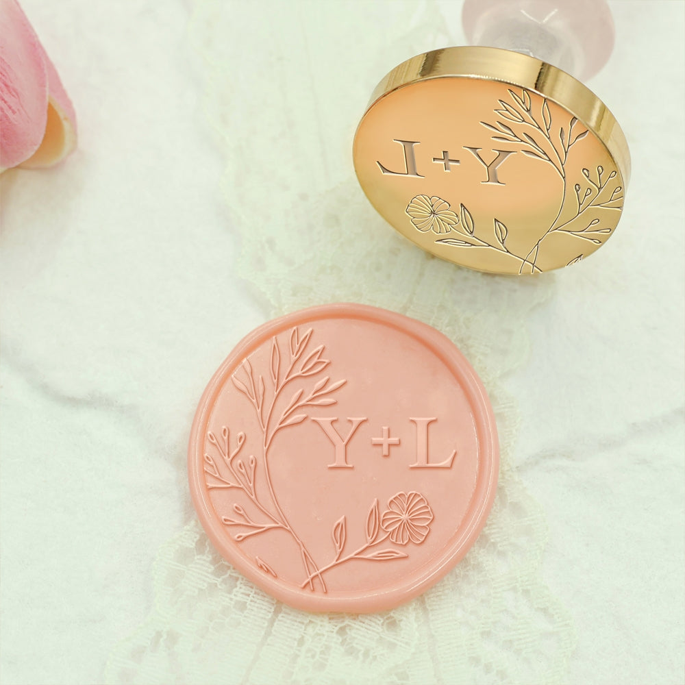 Borderless Botanical Wedding Custom Wax Seal Stamp with Double Initials-2 2