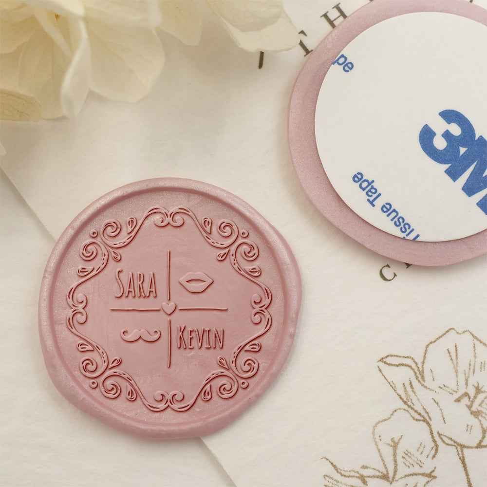 Mustache & Lips Name Wedding Custom Self-Adhesive Wax Seal Stickers-2