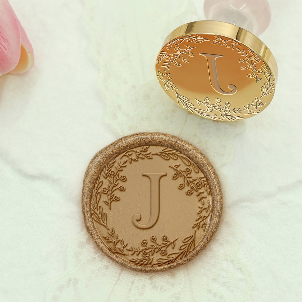 Custom Single Letter Borderless Botanical Wax Seal Stamp - Style 9 9-2