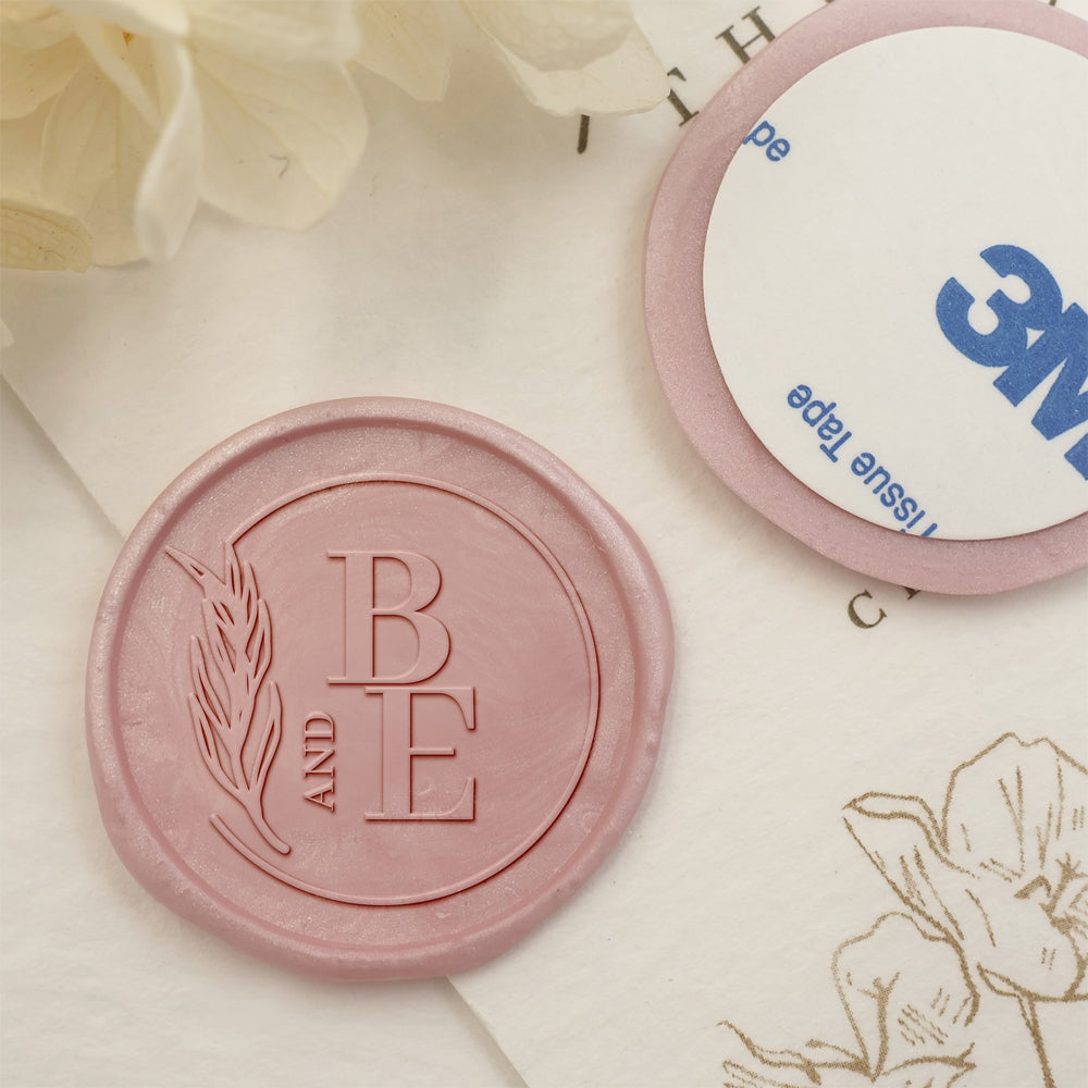 Ear of Wheat Double Initials Wedding Custom Self-Adhesive Wax Seal Stickers-2