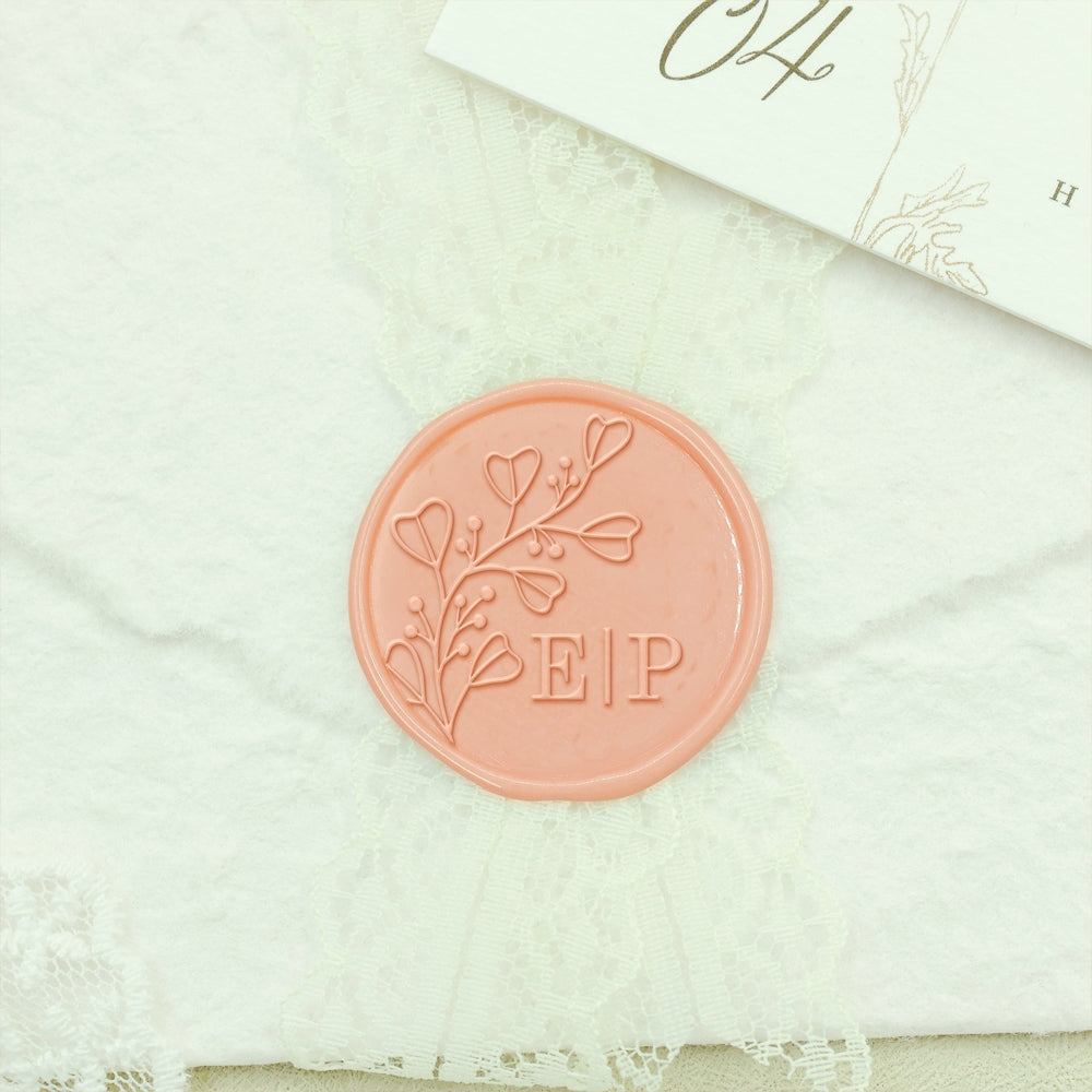 Borderless Botanical Wedding Custom Wax Seal Stamp with Double Initials-2