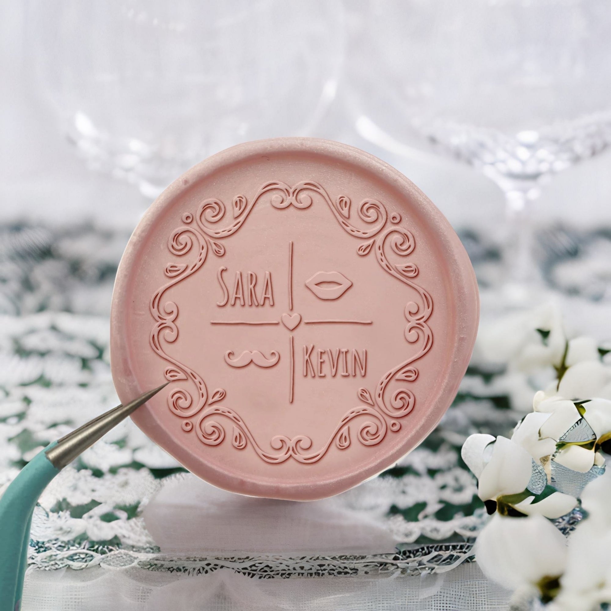 Mustache & Lips Name Wedding Custom Self-Adhesive Wax Seal Stickers