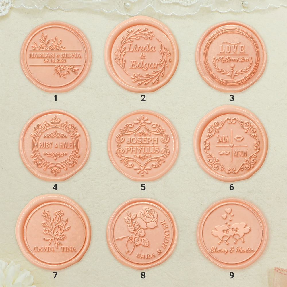 Olive Leaves Wedding Custom Wax Seal Stamp with Couple's Names (27 Designs)-sku1
