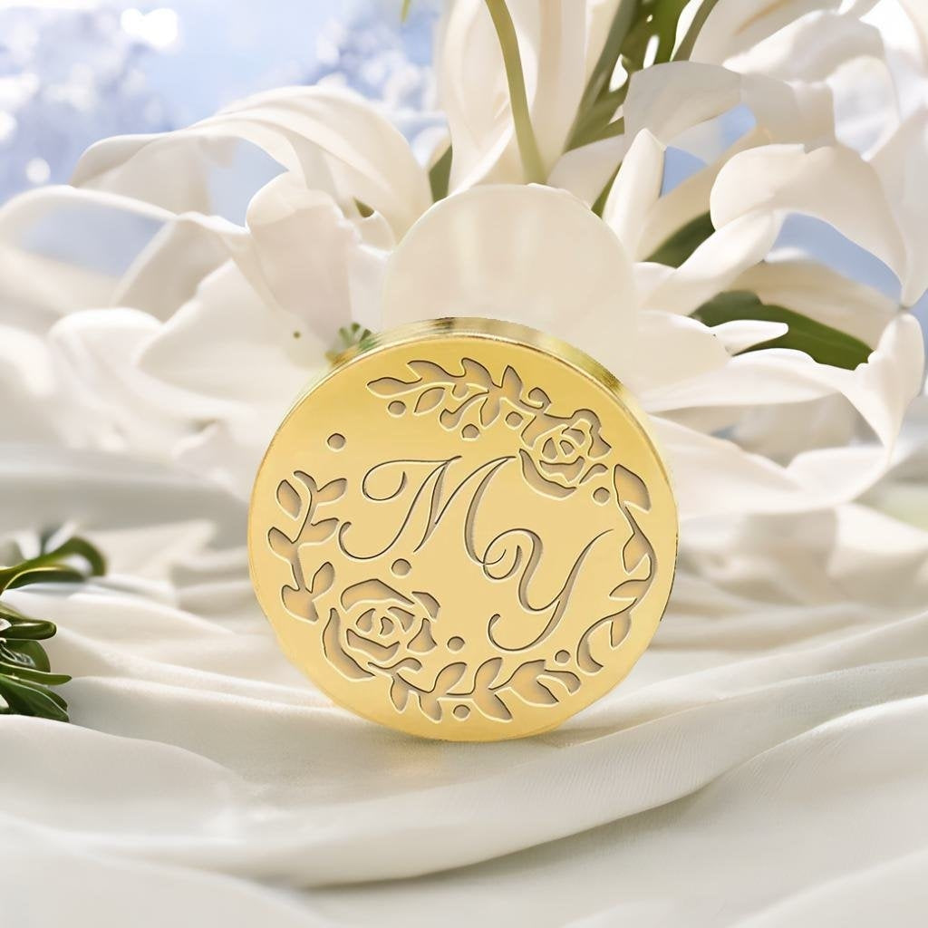 Rose Wreath Wedding Custom Wax Seal Stamp with Double Initials