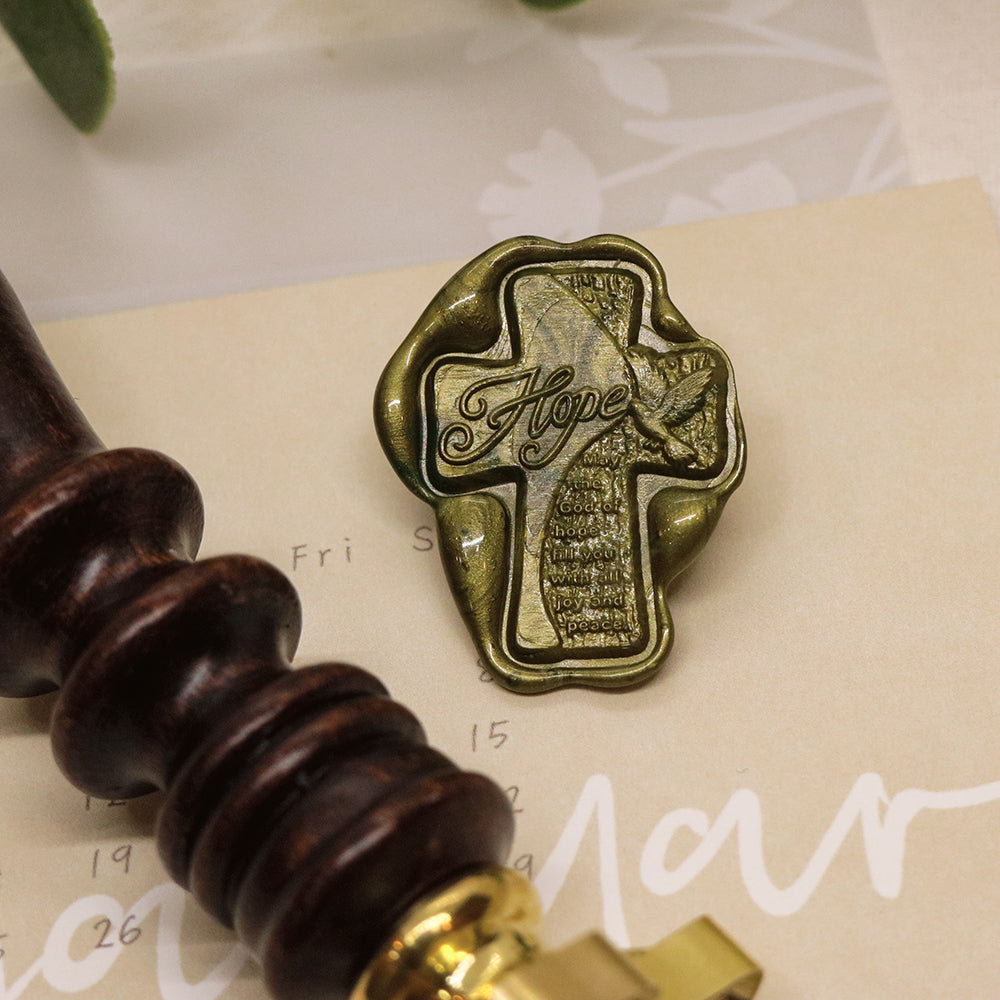 A cross Romans 15:13 wax seal stamp from AMZ Deco.