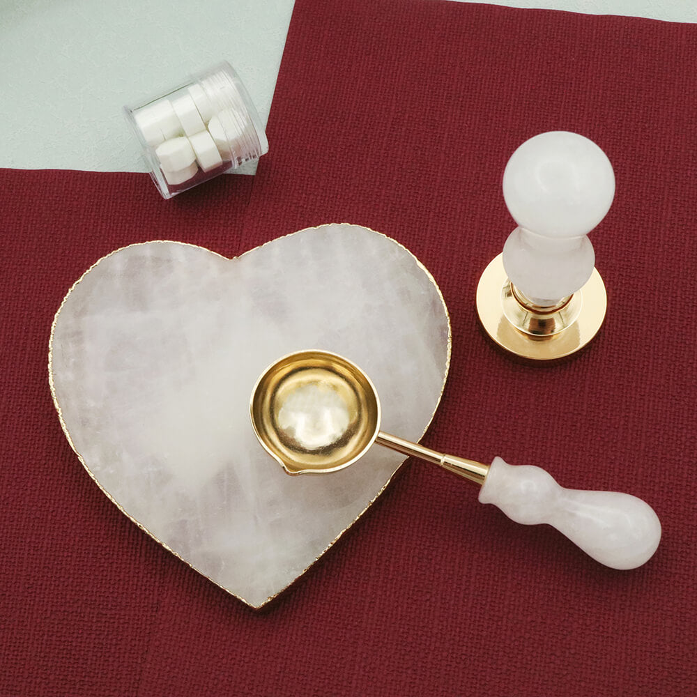 Heart Shaped Gold Gilded Rose Quartz Non-stick Pad, melting spoon and stamp handle