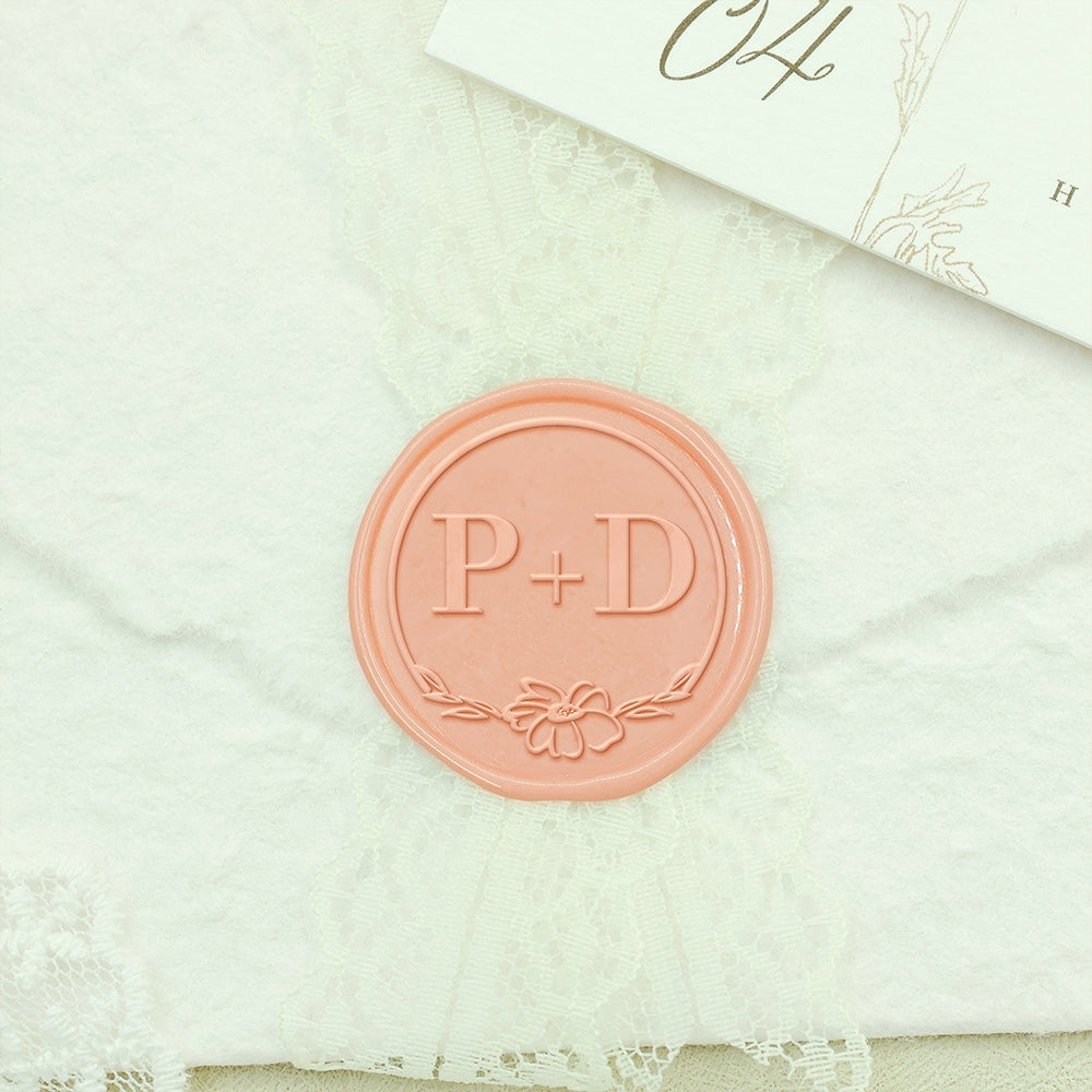 Blossom Wedding Custom Wax Seal Stamp with Double Initials-2