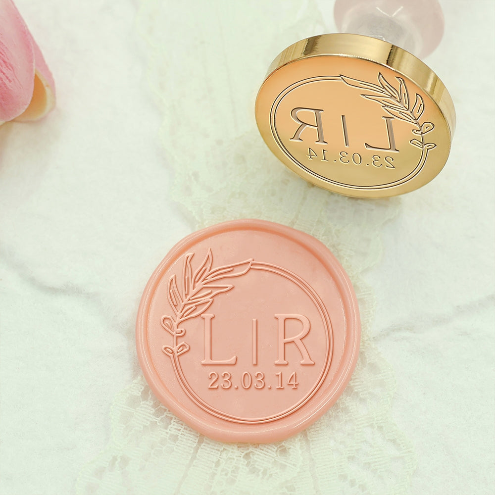 Leaf Wreath Wedding Custom Wax Seal Stamp with Double Initials-1