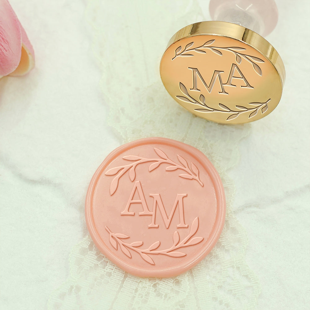 Laurel Leaves Wedding Custom Wax Seal Stamp with Double Initials-2
