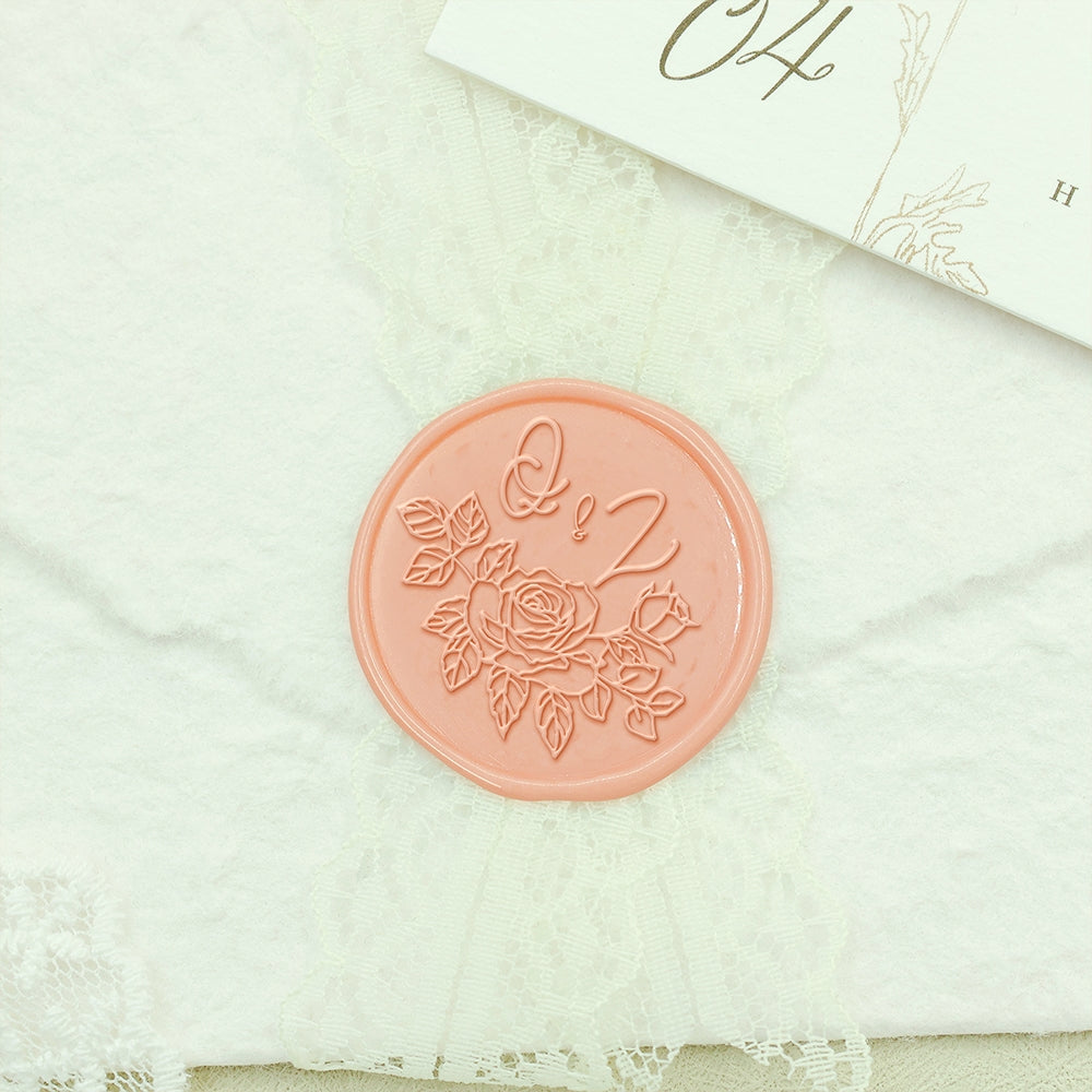 Rose Wedding Custom Wax Seal Stamp with Double Initials-3