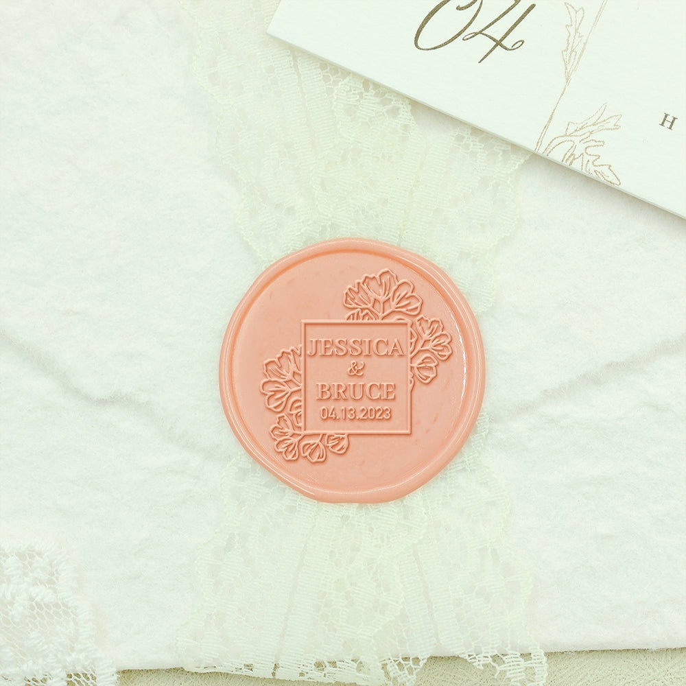 Bloom Square Wedding Custom Wax Seal Stamp with Couple's Names-2