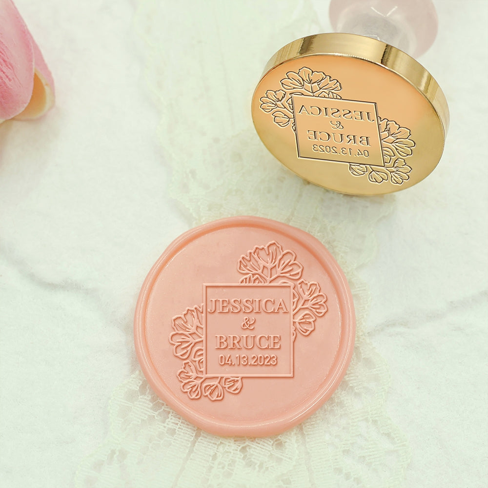 Bloom Square Wedding Custom Wax Seal Stamp with Couple's Names-1