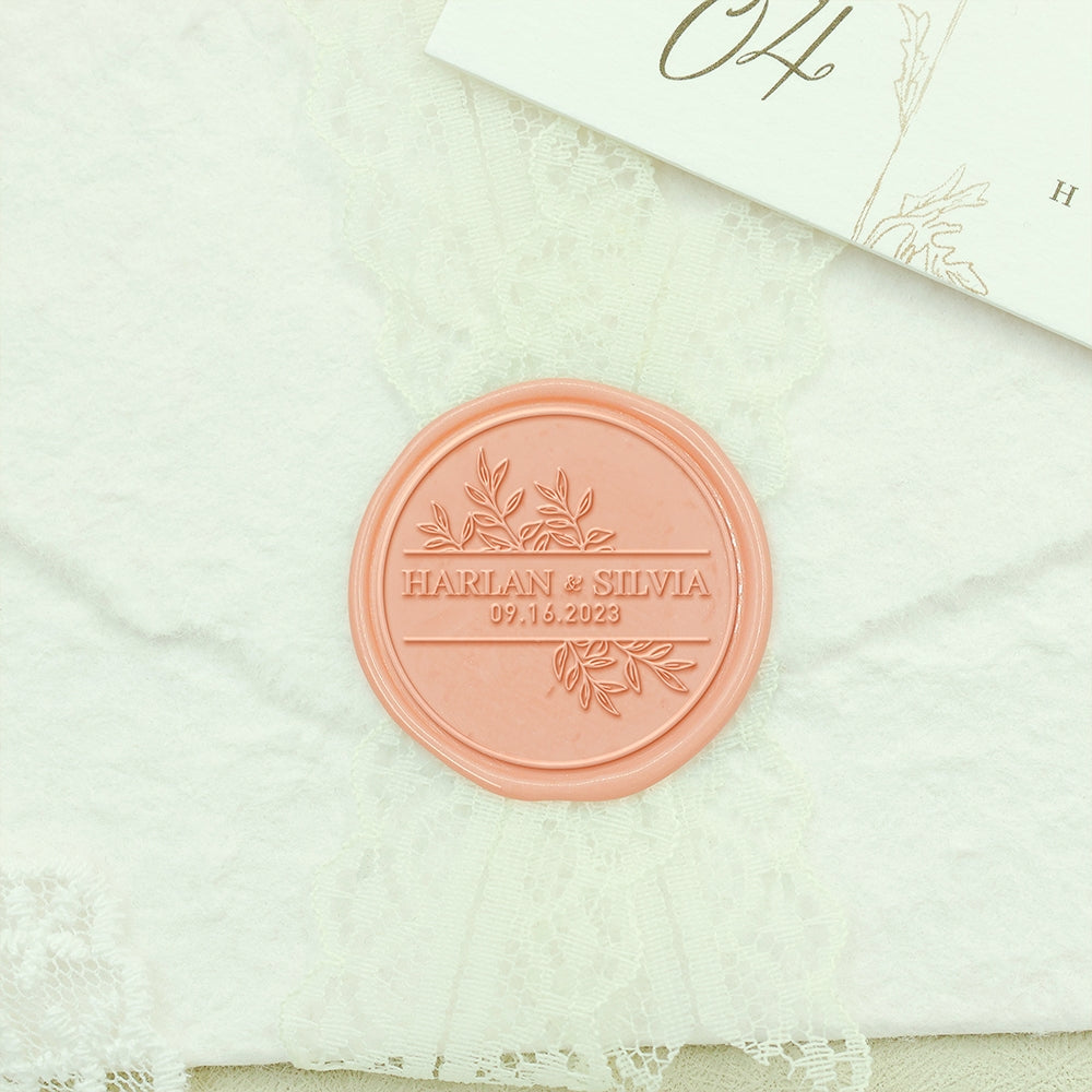 Olive Leaves Wedding Custom Wax Seal Stamp with Couple's Names (27 Designs)-2