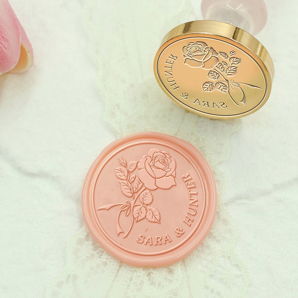 Rose Wedding Custom Wax Seal Stamp with Couple's Names-1